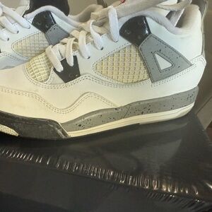 Jordan 4 cement White and Gray Sneakers with Black Accents size 3Y  - 5 women